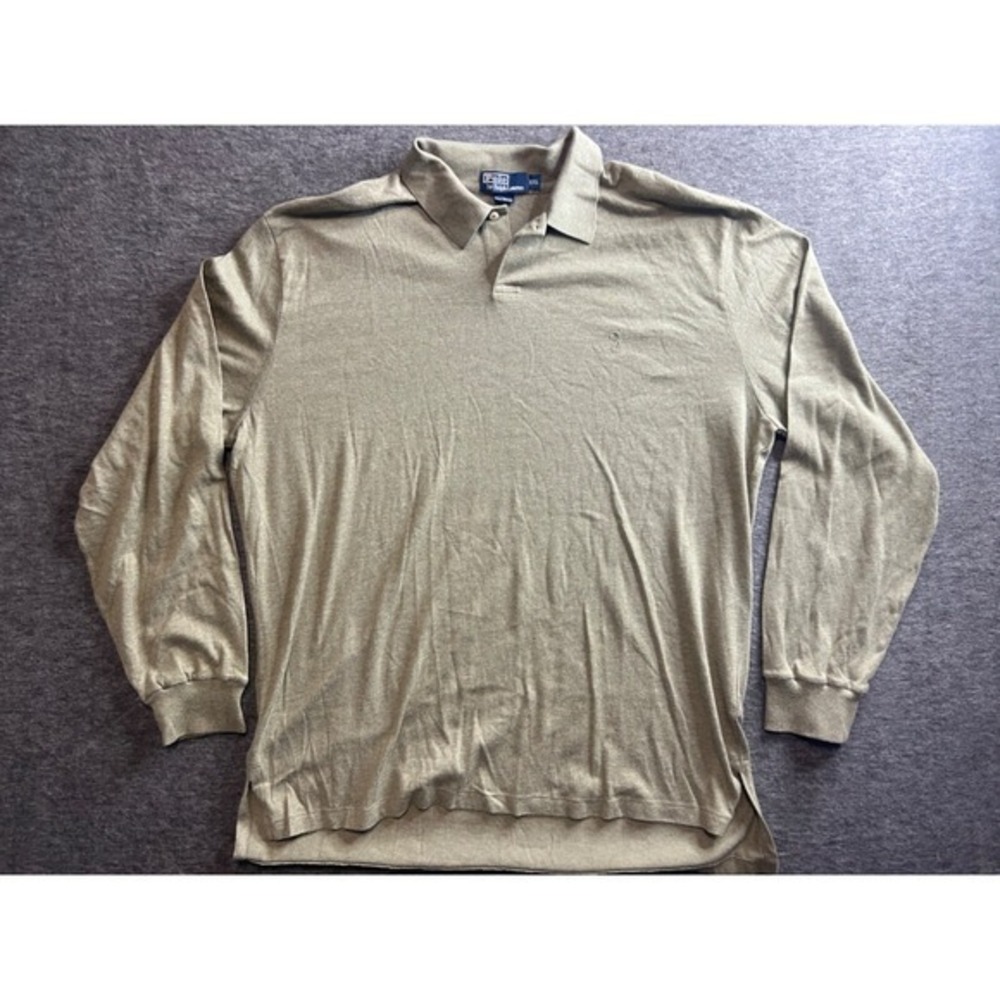 Polo Ralph Lauren Mens XXL Long Sleeve Polo Shirt Olive Green Cotton Pony Logo - Picture 1 of 8